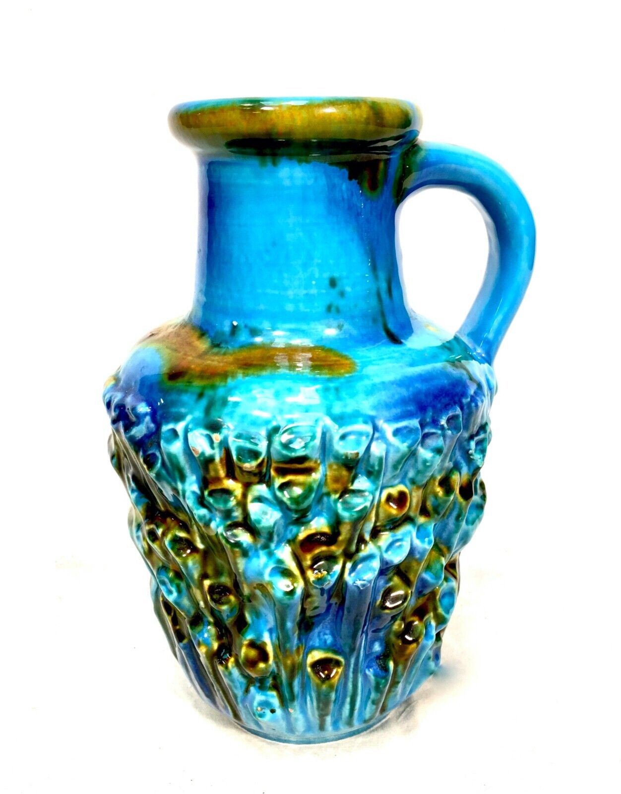 Vintage West German Pottery Fat Vase Carstens Tonnieshof Blue Fossil 1970s Retro