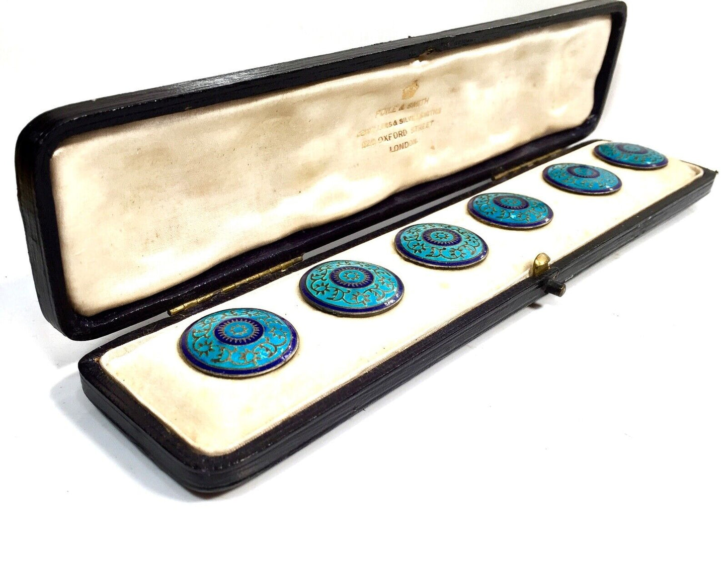 Antique Edwardian Enamel Buttons by Poile & Smith Jewellers, 520 Oxford Street