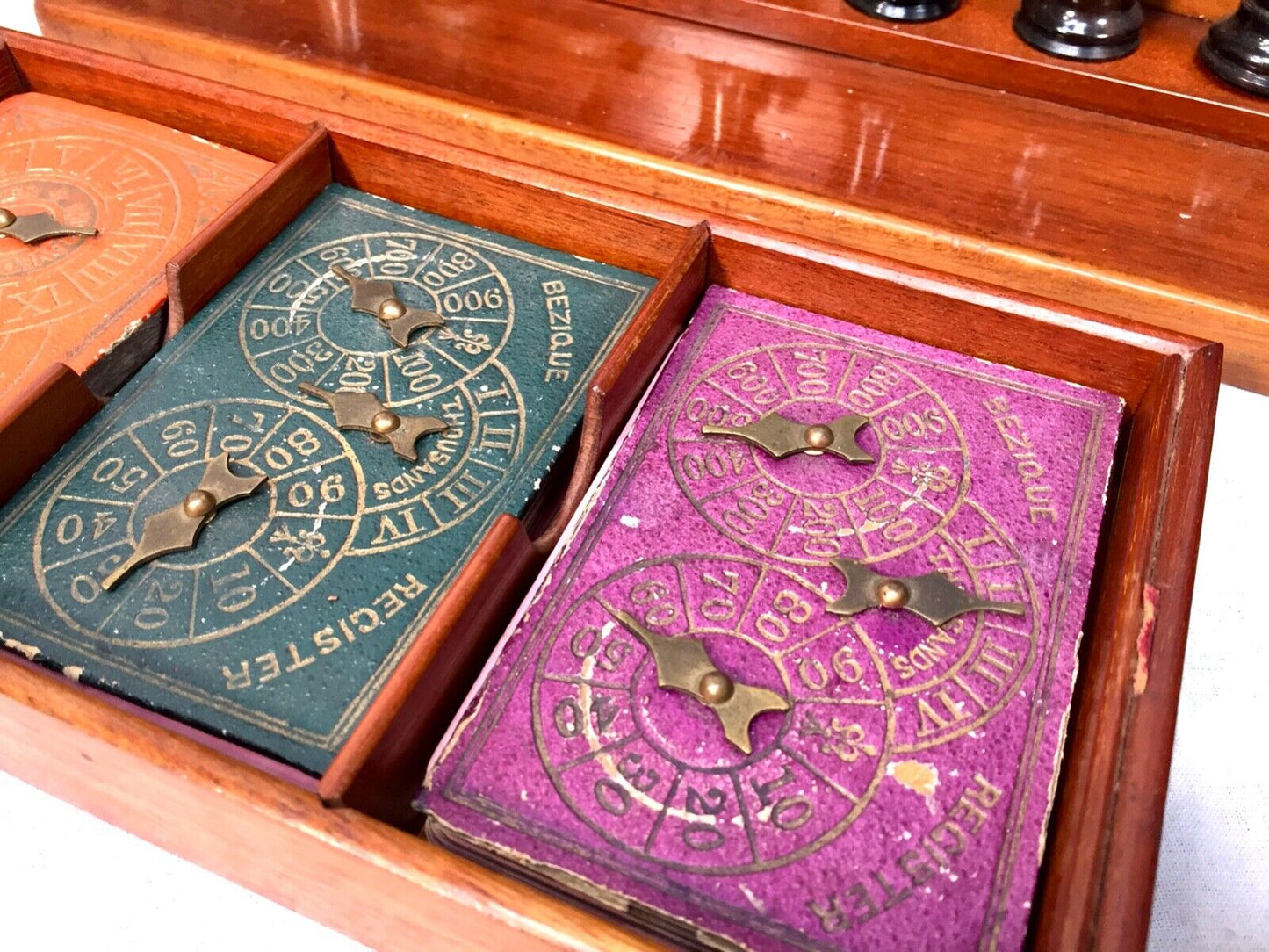 Antique 19th Century Victorian Games Compendium Box / Wooden Cabinet c.1880