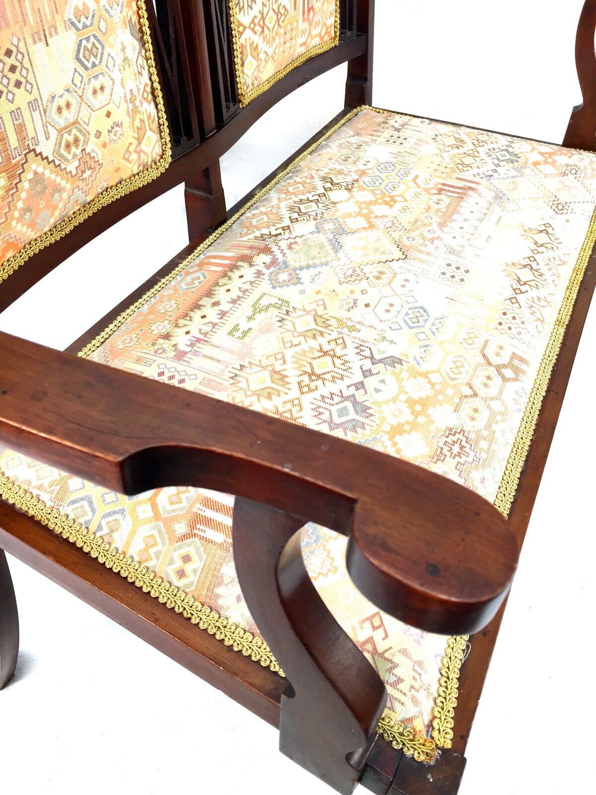 Edwardian Mahogany Wooden Bench / Cushioned Seat / Sofa / Antique Furniture