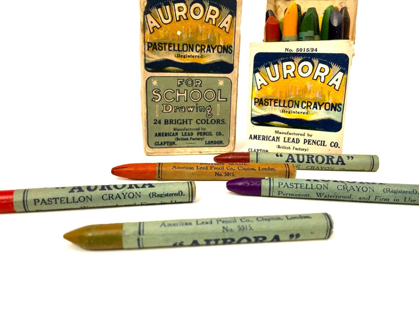 Antique Box of Early 20th Century Lead Crayons by Aurora of American Pencil Co