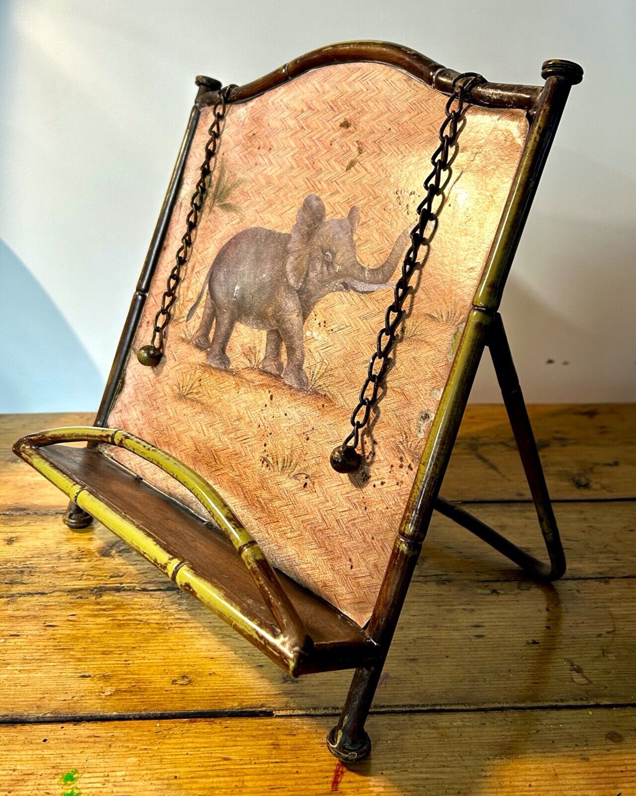 Antique Elephant Themed Book Stand / Cook Book Holder / Lectern / Metal