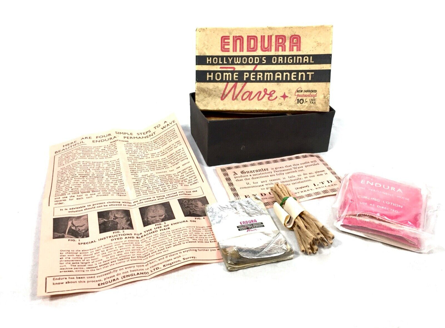 Antique Advertising - 1940s Unused Boxed Endura Permanent Wave Kit / Hairdresser