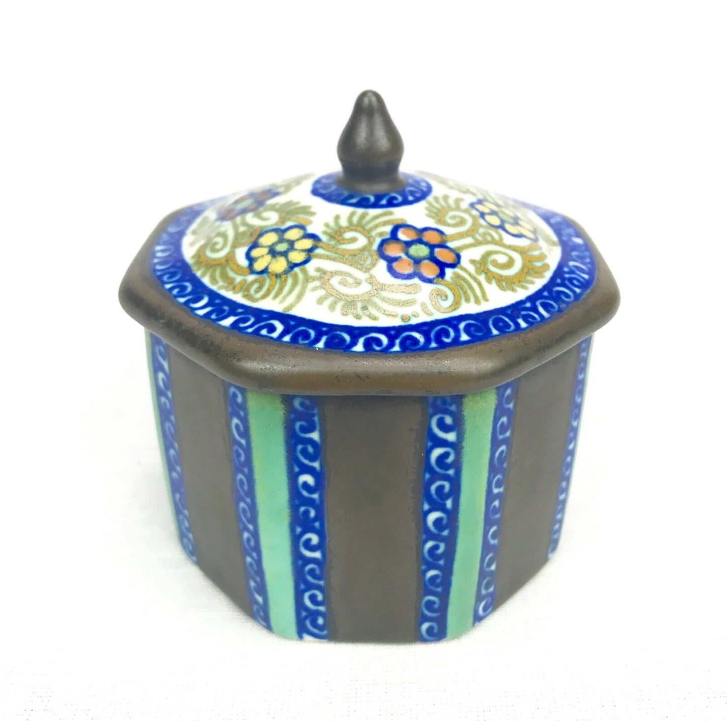 Gouda Pottery Jar With Lid / Vase / Pot / Art Deco / Blue / Brown / Turquoise