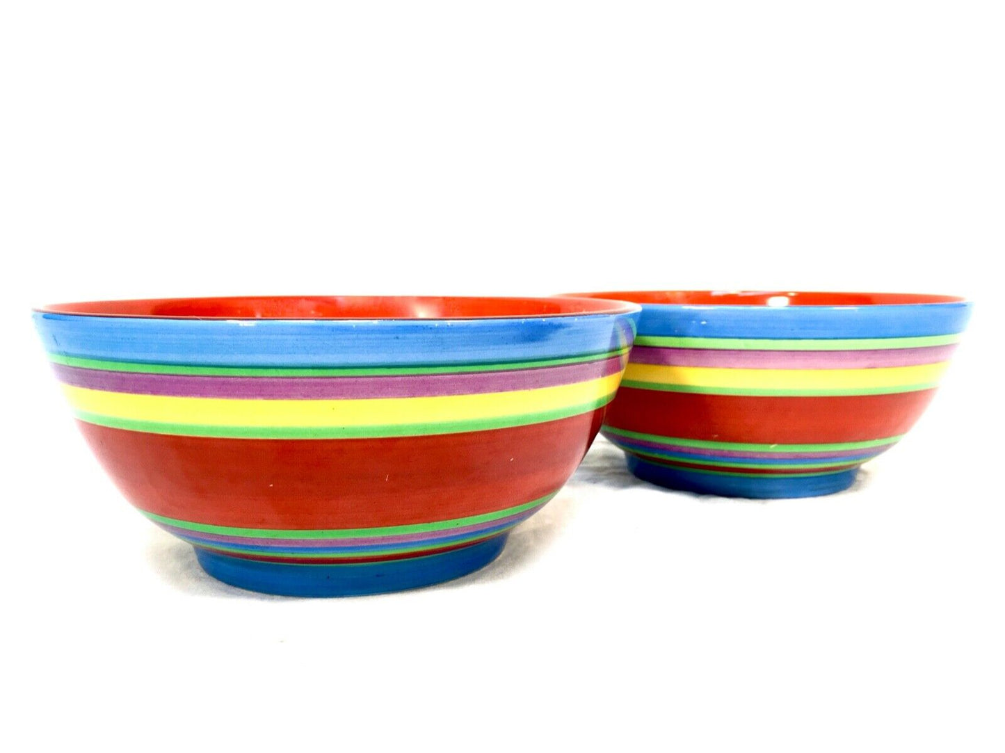 Clarice Cliff - Pair of Liberty Stripe Band Bowls / Art Deco Pottery / c1930