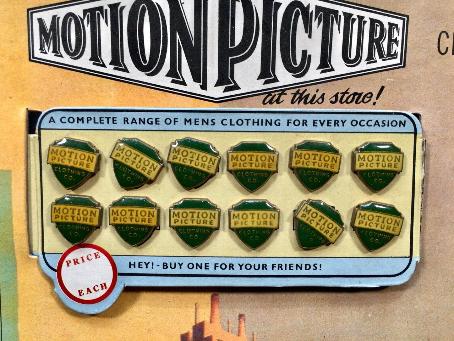 Antique Advertising - Shop Counter Display Showcard for Motion Picture Clothing
