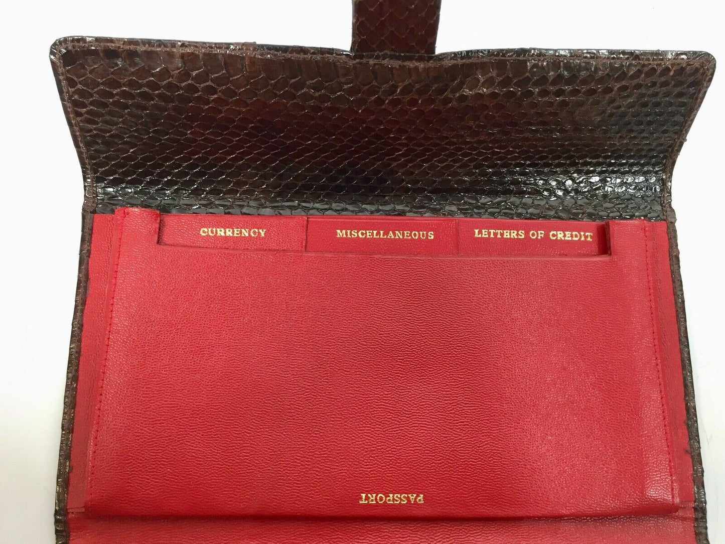 Vintage Leather Brown Snakeskin Travel Wallet / Purse / Ladies Bag Accessories