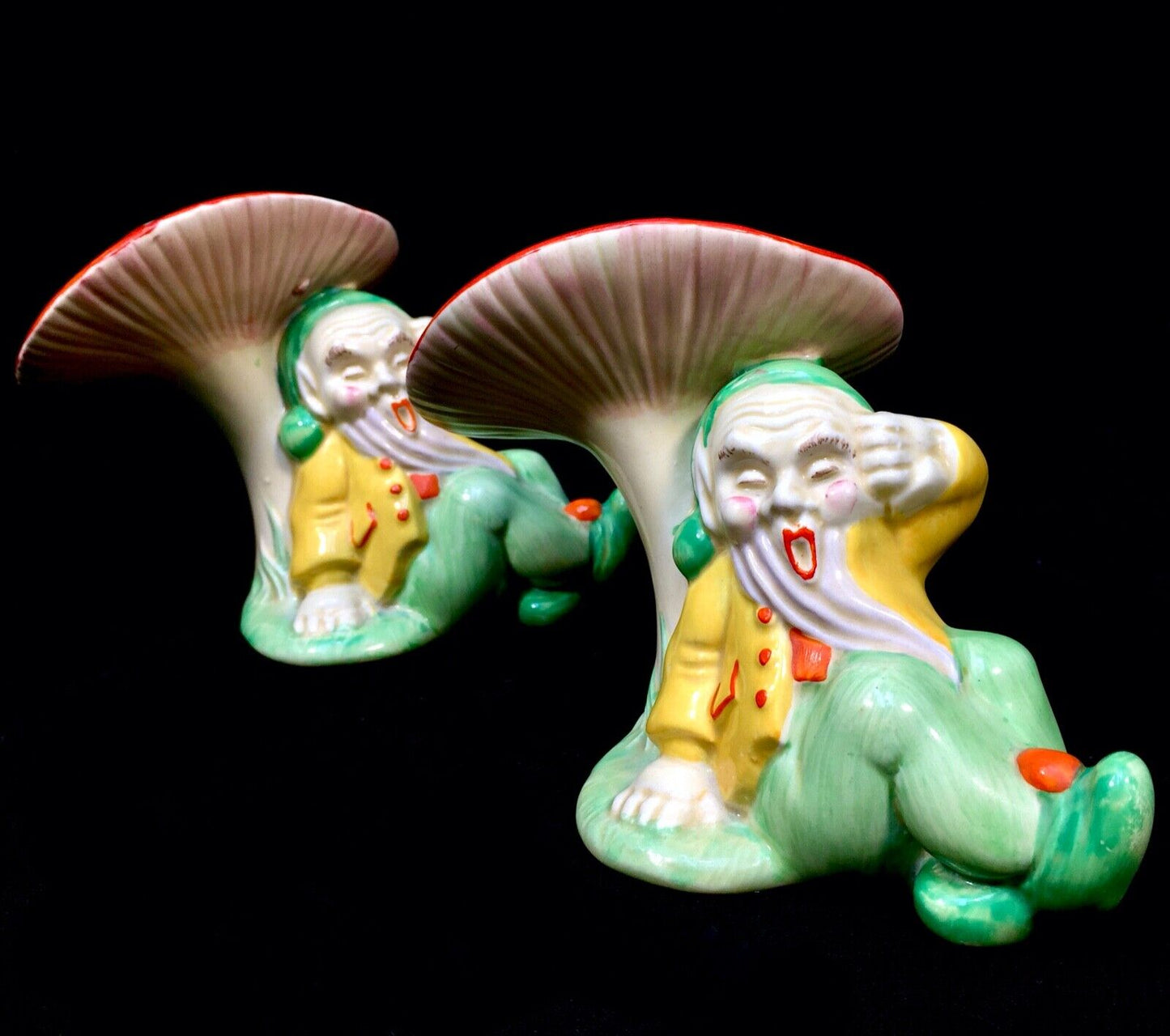 Clarice Cliff - Pair of Novelty Gnome Figurines / Art Deco Pottery / c1936