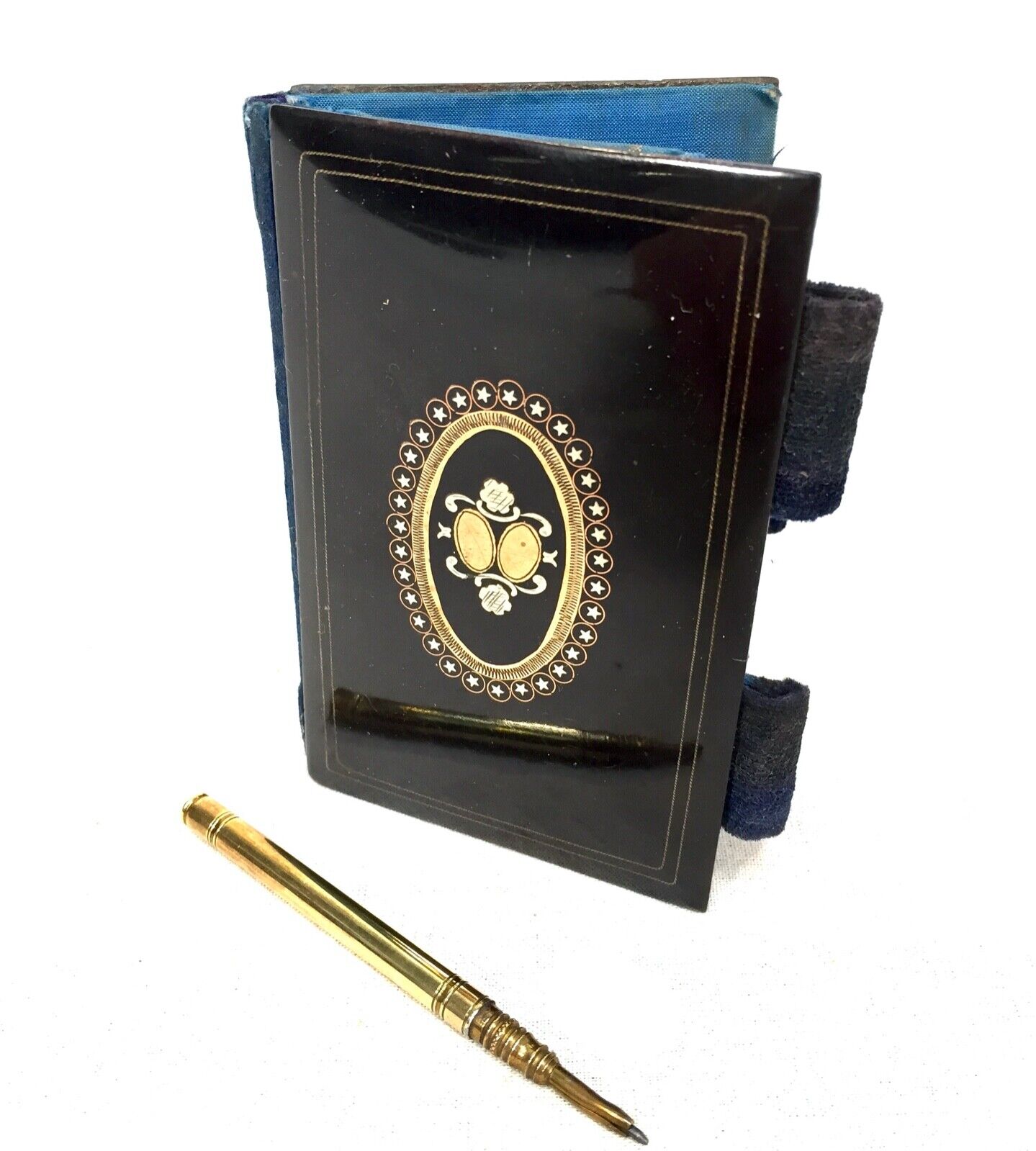 Antique Lacquered & Inlaid Writing Notepad Blotter / Victorian / Pocket Size