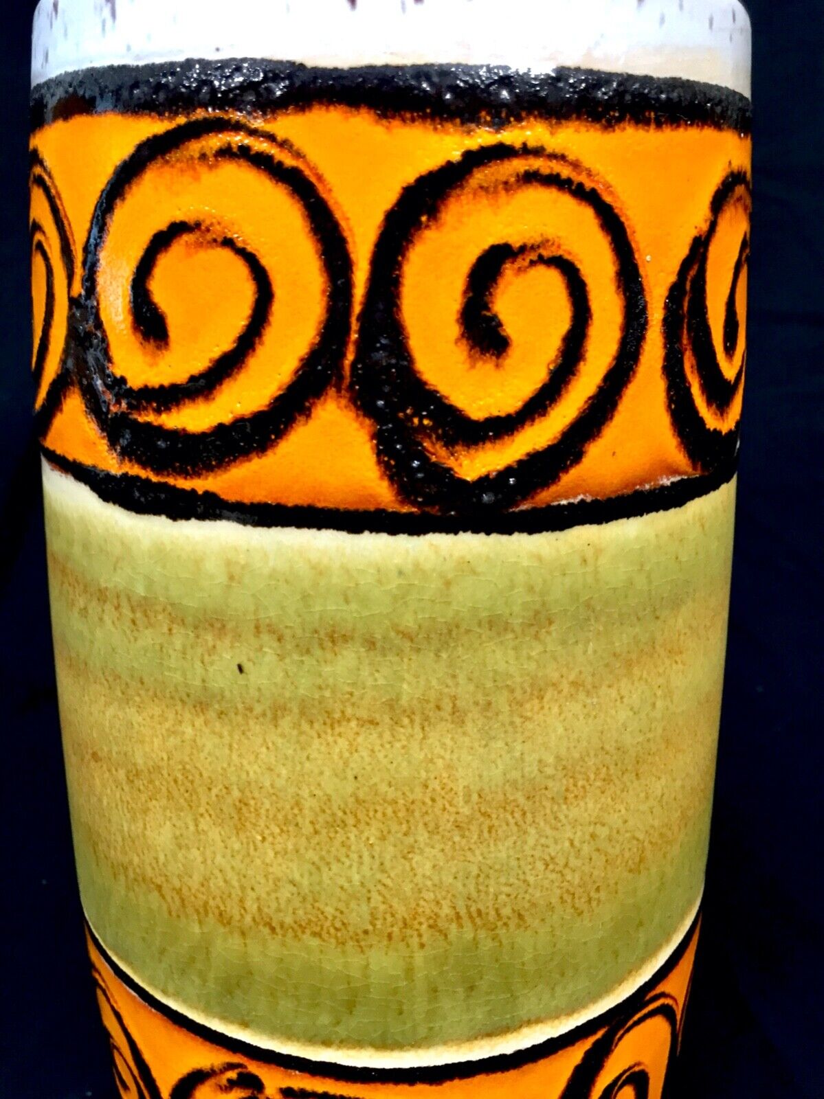 Vintage West German Pottery  Vase / Retro 1970s / Green / Orange / Black
