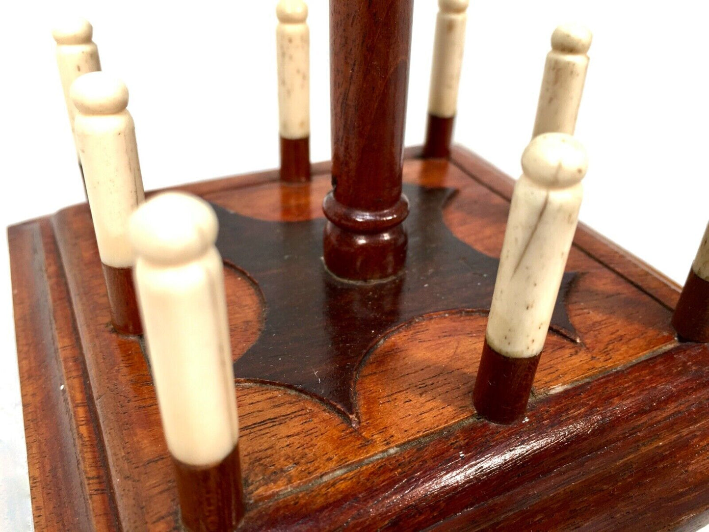Victorian Mahogany Sewing Stand - Cotton Spool Holder - Pin Cushion - Antique