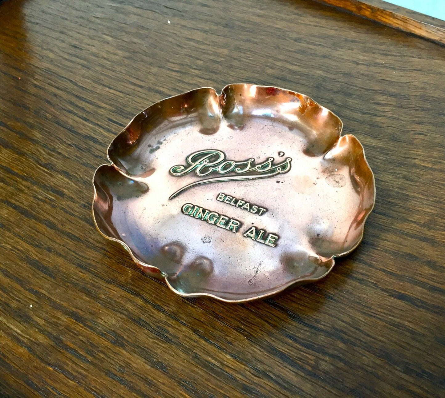 Antique Advertising - Copper Pub Ashtray / Dish for Ross's Belfast Ginger Beer
