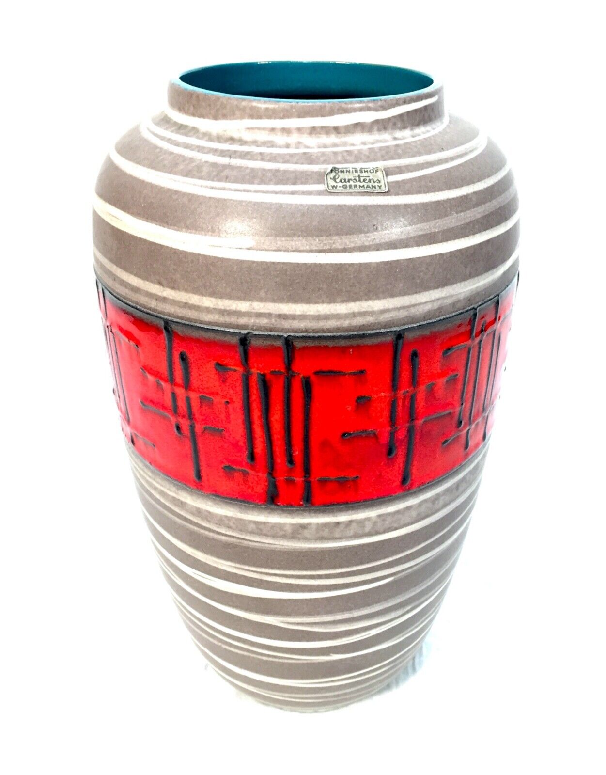 Vintage West German Pottery Large Vase / Jug / Red & Grey / 1970s Retro
