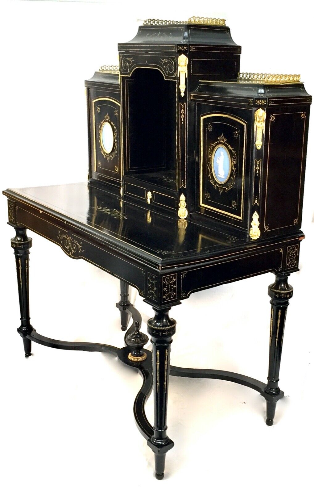 Antique French 19th Century Lacquered Desk Writing Table / c.1880 Ormolu Detail