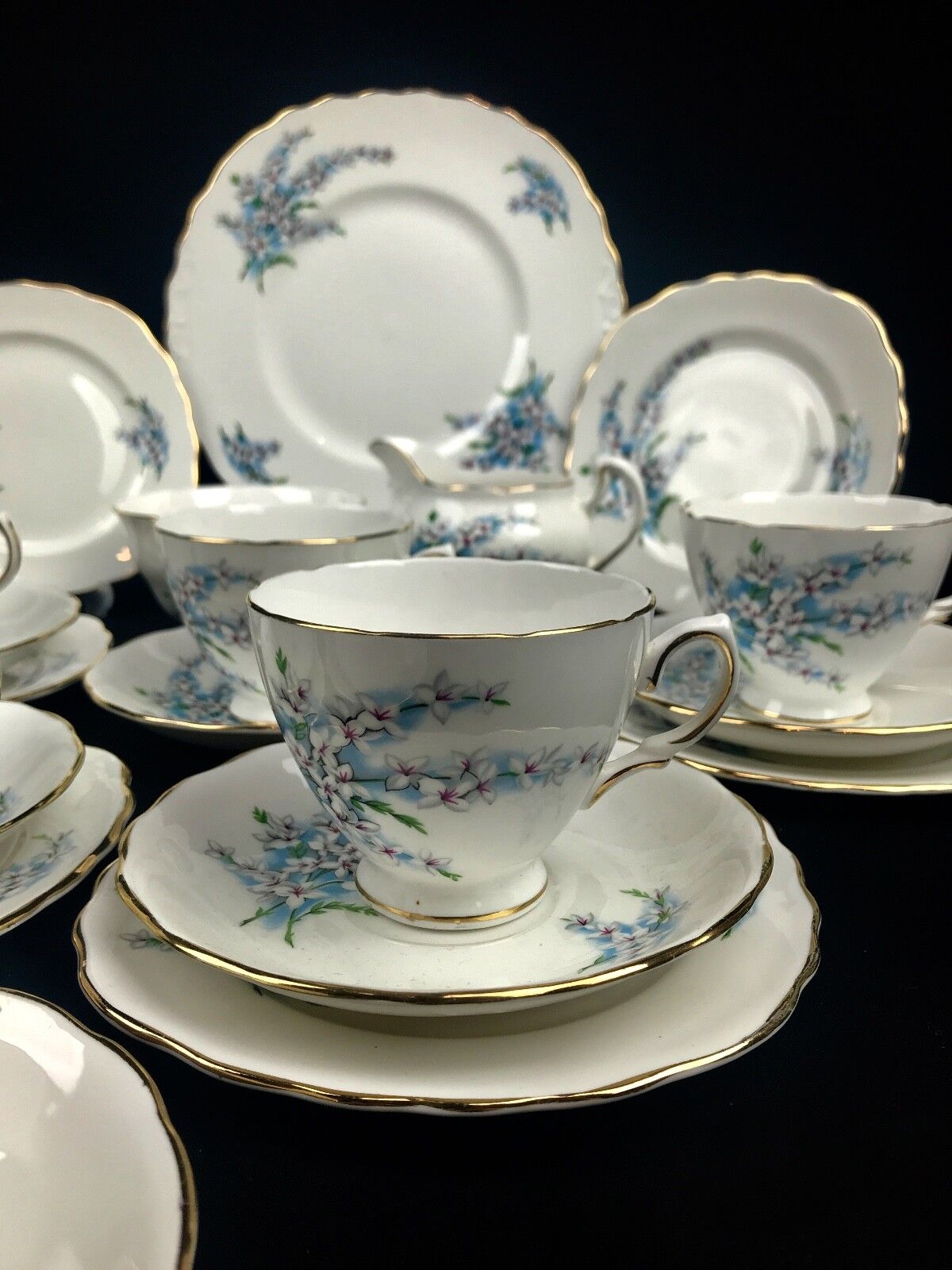 Royal Osborne Vintage Tea Set Blue / White / Floral / 8203 / Trio / Cup