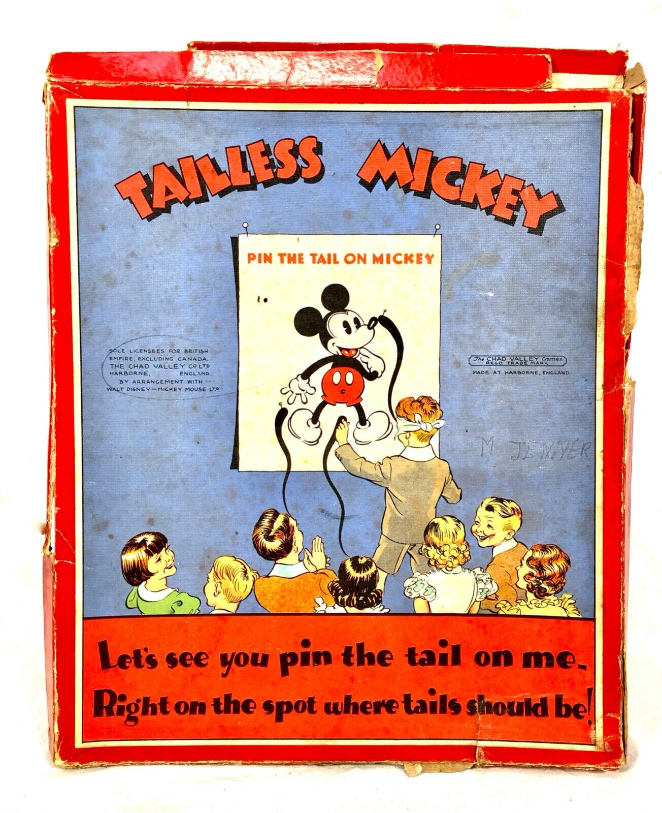 Antique Chad Valley Game Pin The Tail On Tailless Mickey Mouse Disney c1933 Box