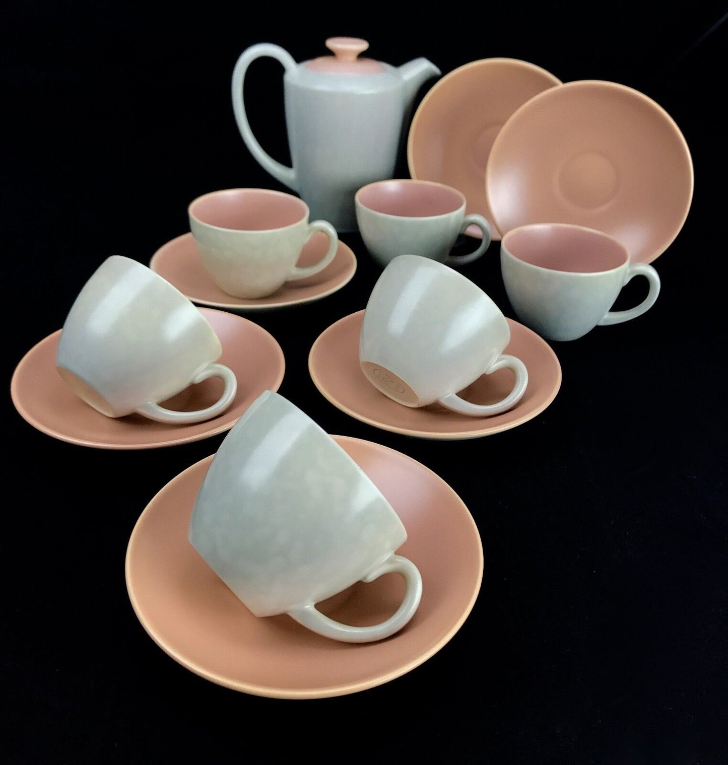 Poole Pottery Twintone Coffee Set / For 6  / Pink / Grey Twin Tone Miniature