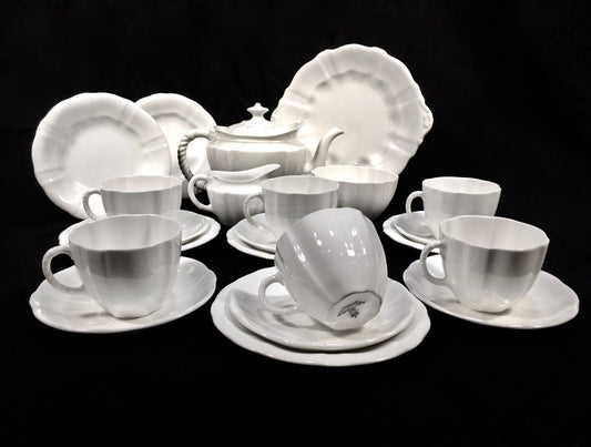 Antique Royal Crown Derby - Surrey White Utility Ware Tea Set for 6 People c1945