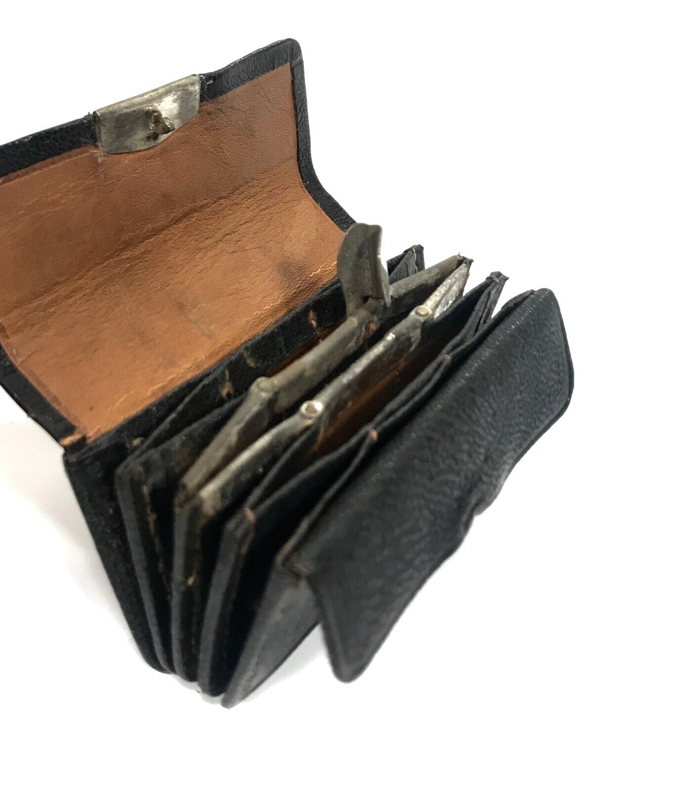 Antique Black Leather Purse / Wallet / Stamp Holder Gentleman's / Ladies