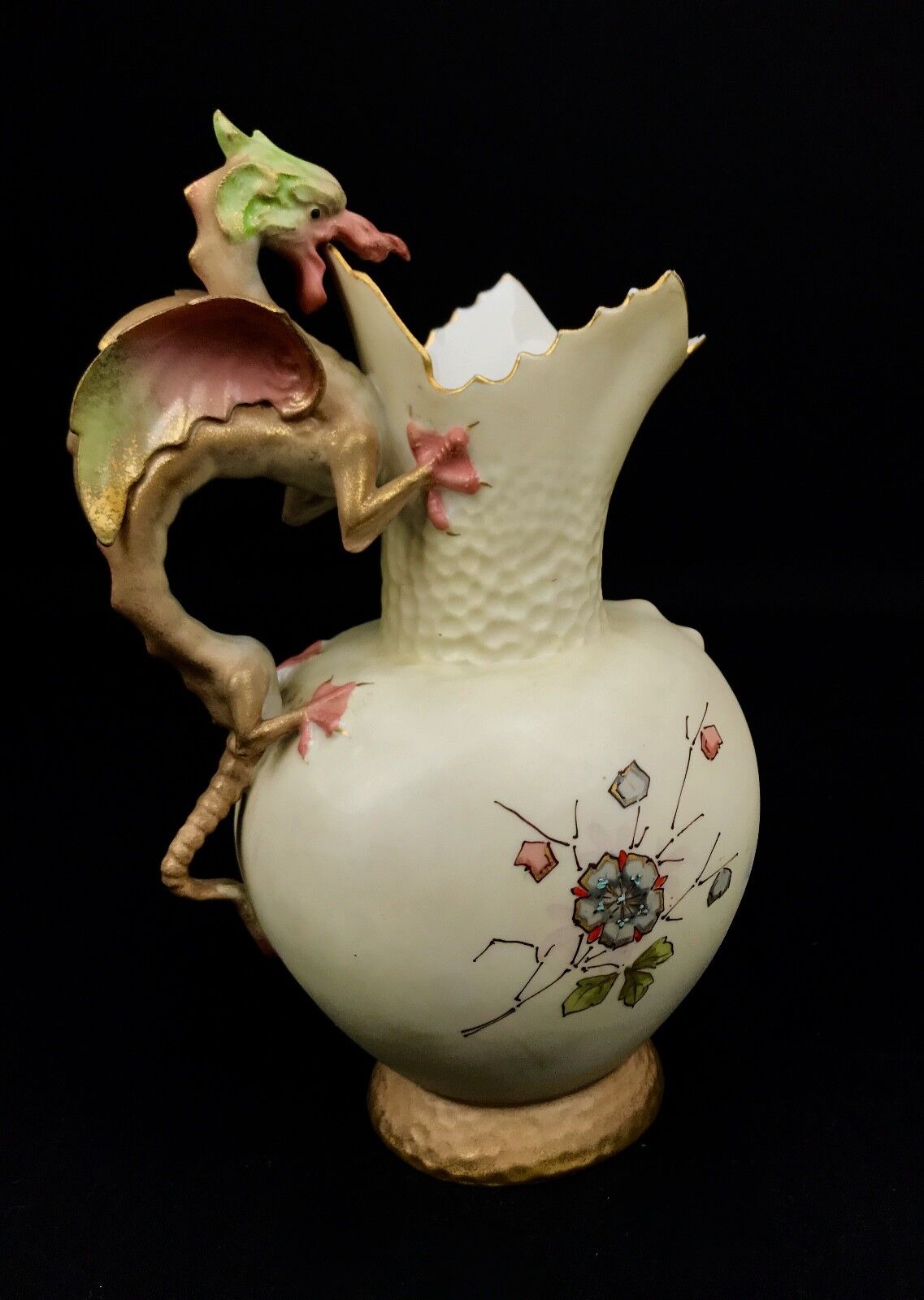 Antique Robert Hanke Vase / Pitcher Jug / Austrian Art Pottery / Dragon Handle