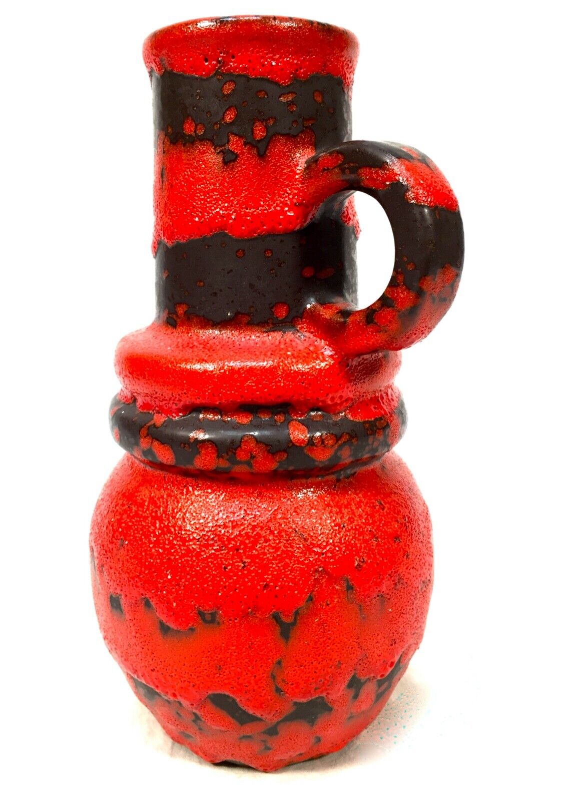 Vintage West German Pottery Scheurich Fat Lava Vase / Jug / Red & Black