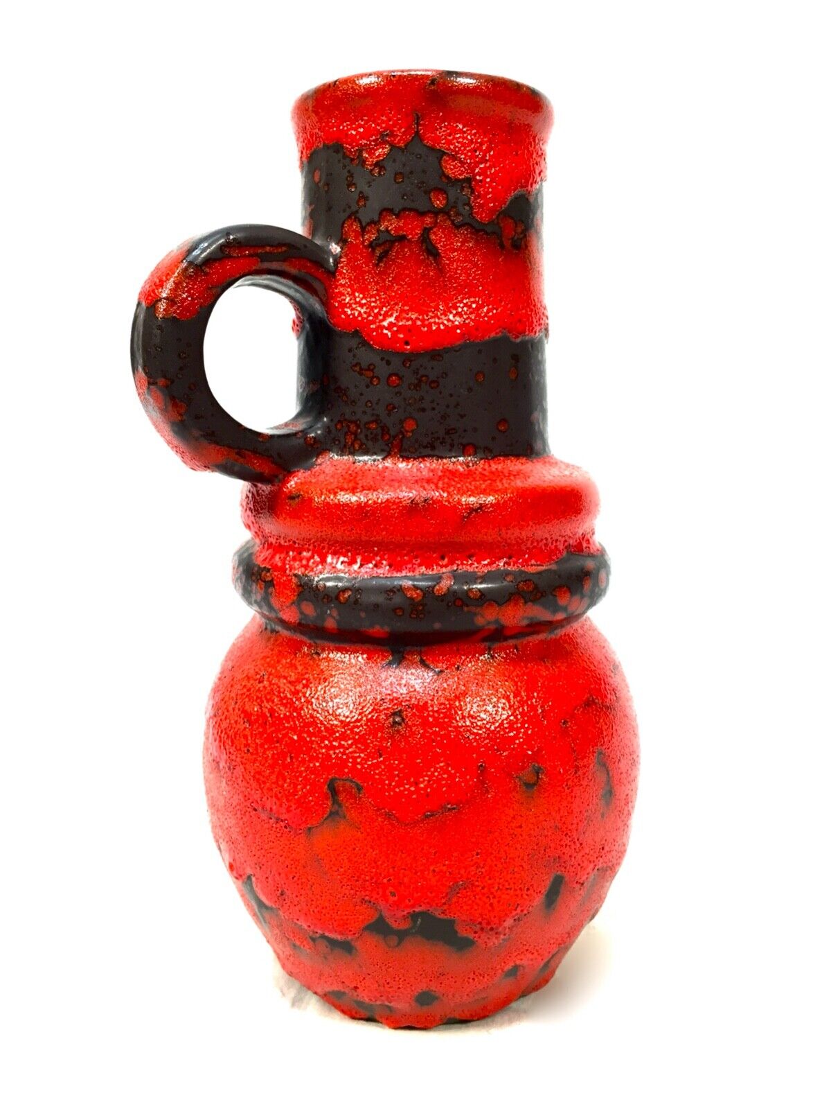 Vintage West German Pottery Scheurich Fat Lava Vase / Jug / Red & Black