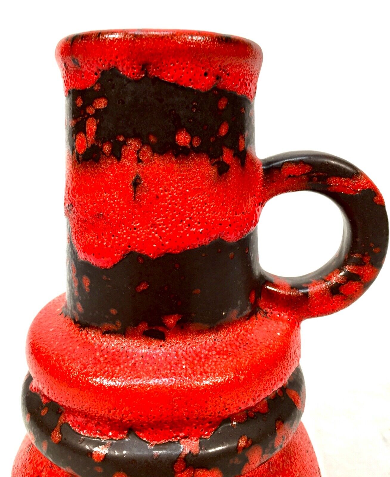 Vintage West German Pottery Scheurich Fat Lava Vase / Jug / Red & Black