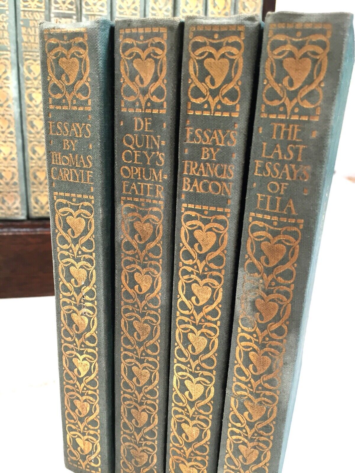 Antique Set of 20 Books by The Gresham Publishing Company on Oak Bookcase Shelf