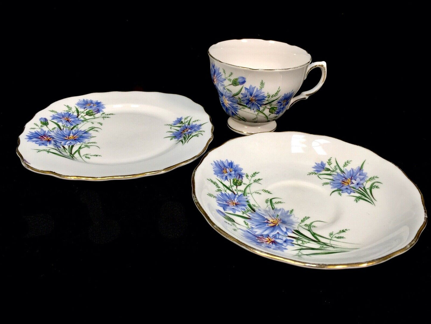 Royal Vale Cornflower Trio / Cup Saucer Side Plate / Vintage China / Spares