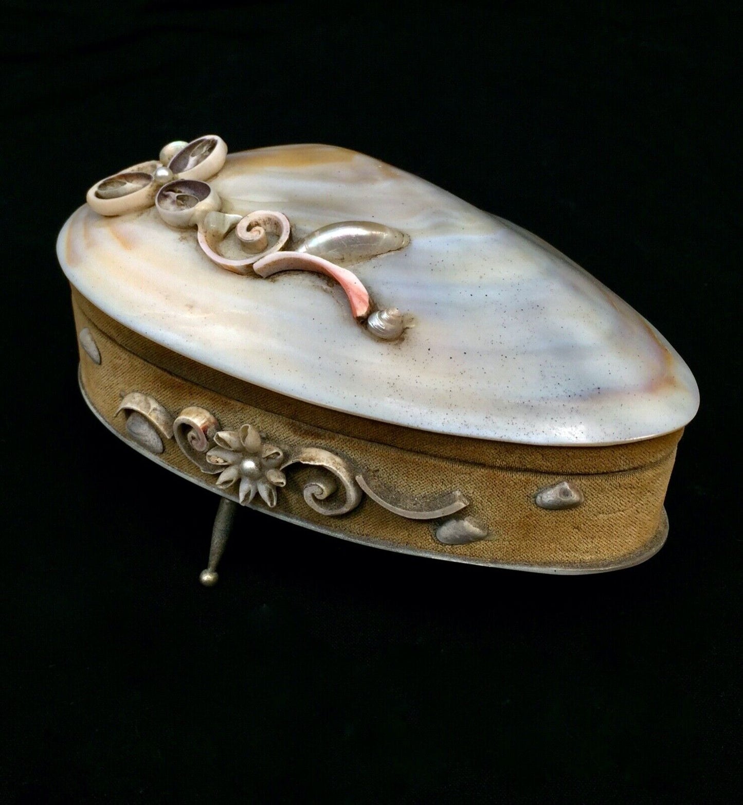 Antique Mother of Pearl & Shell Work Jewellery Box / Trinket Case / Chest