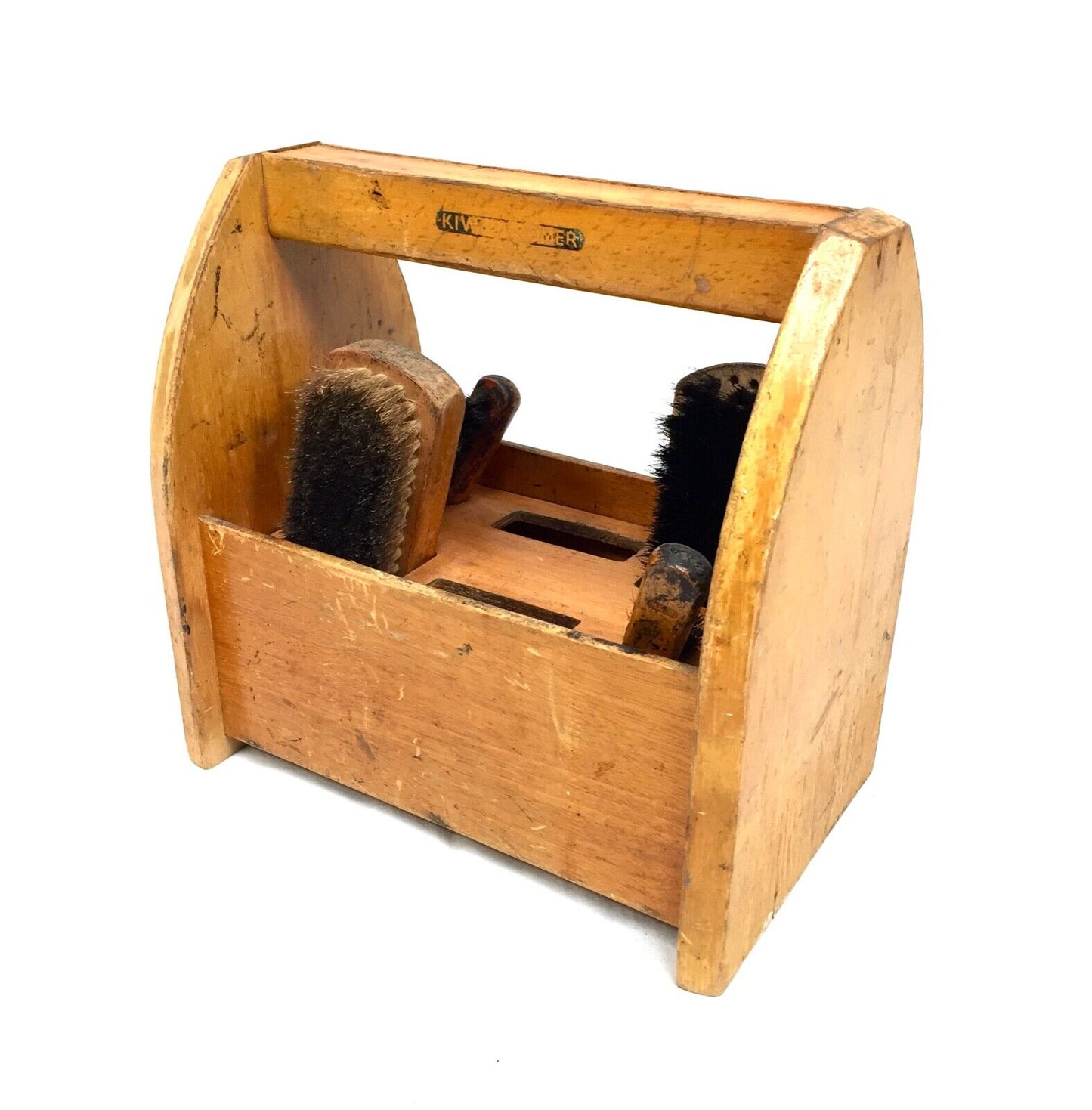 Antique Wooden Shoe Shine Box / Storage Rack / Unit by Kiwi & Brushes