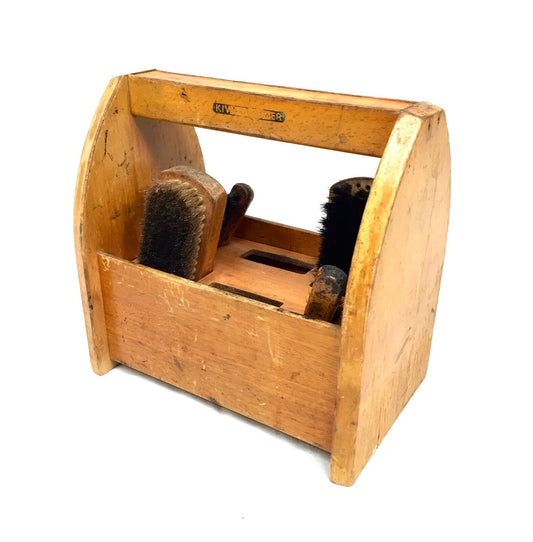 Antique Wooden Shoe Shine Box / Storage Rack / Unit by Kiwi & Brushes