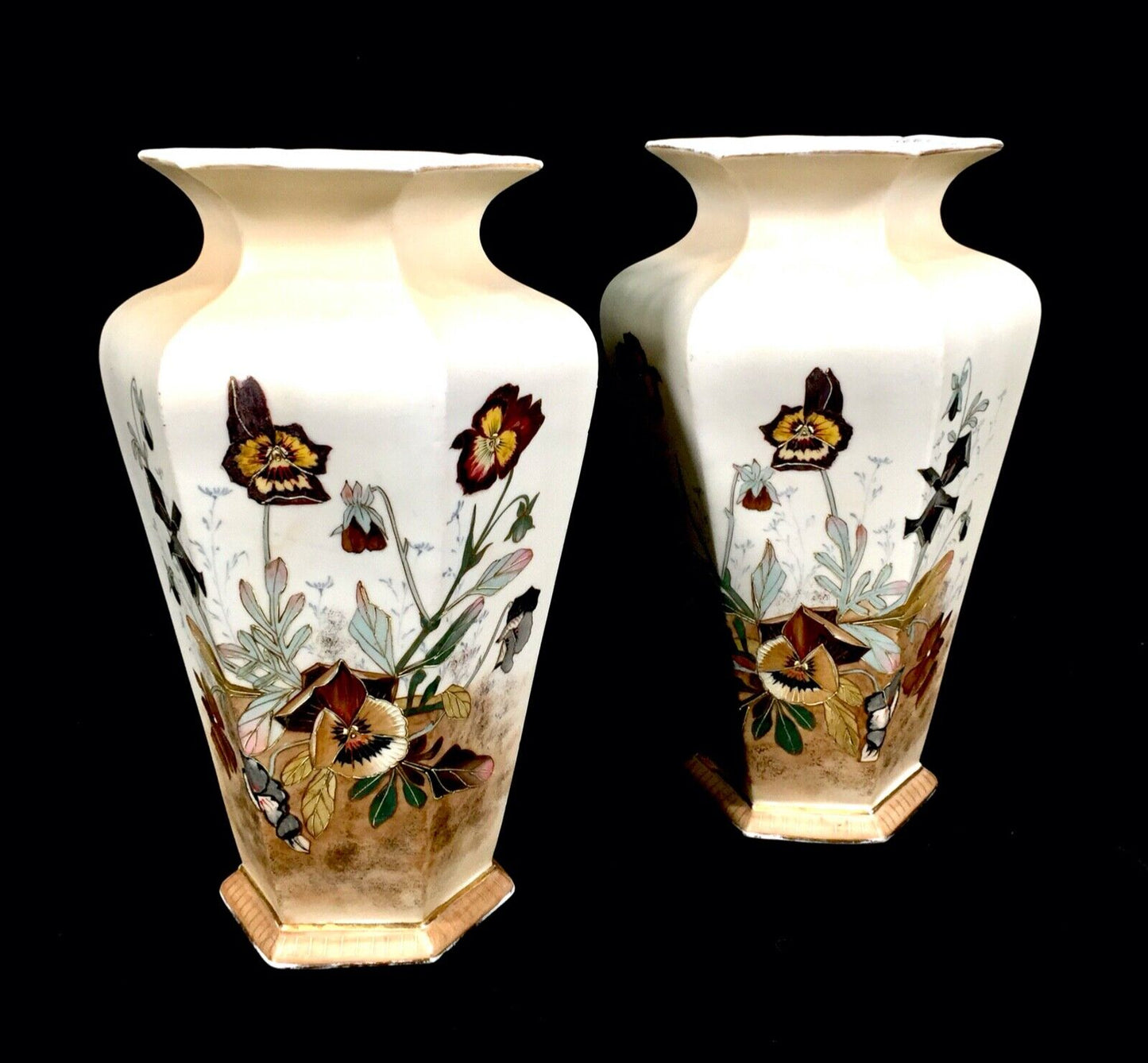 Pair of Antique Robert Hanke Vases Austrian Art / Floral Decoration / c.1900