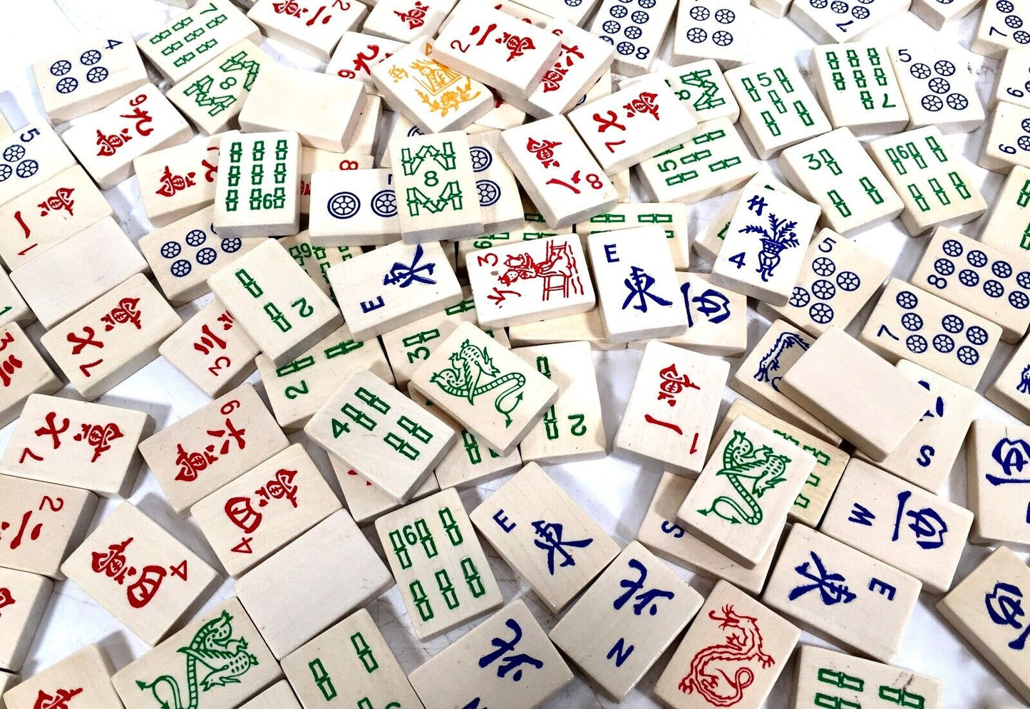 Vintage Wooden Painted Mahjong / Man Jong Tile Job Lot / Craft / Jewellery
