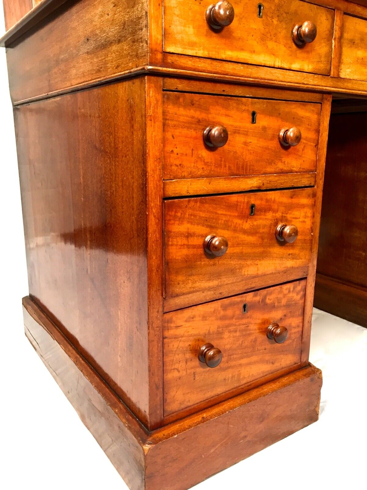 Antique Edwardian Wooden Walnut Dickens Desk / Large Twin Pedestal / c.1900