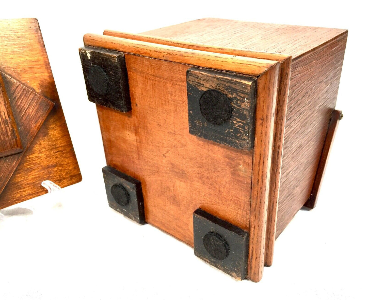 Antique Wooden Oak & Glazed Biscuit Barrel Box Storage / Art Deco