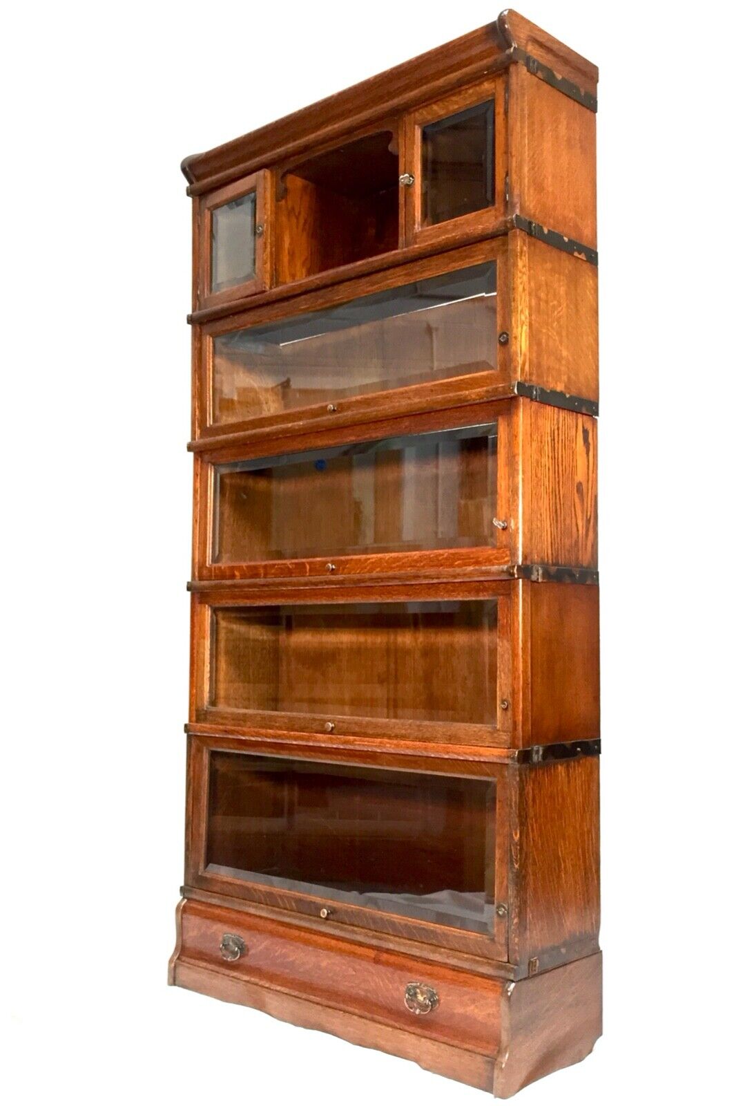 Antique Large Glazed Oak Sectional Barristers Bookcase / Display Cabinet c.1910