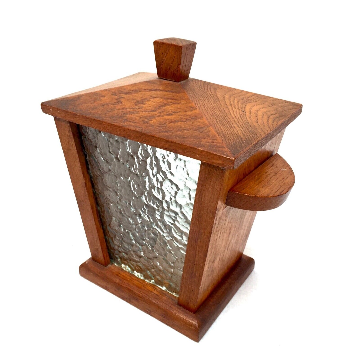 Antique Wooden Oak & Glazed Biscuit Barrel Box Storage / Lantern Shape Art Deco