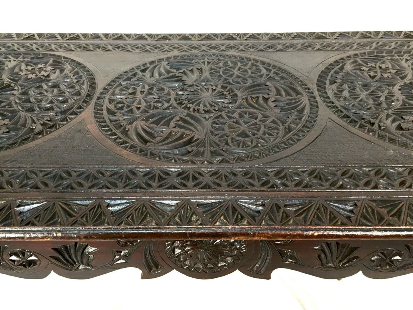 Antique Heavily Carved Hardwood Table Sideboard / Entrance Hall Desk c.1900
