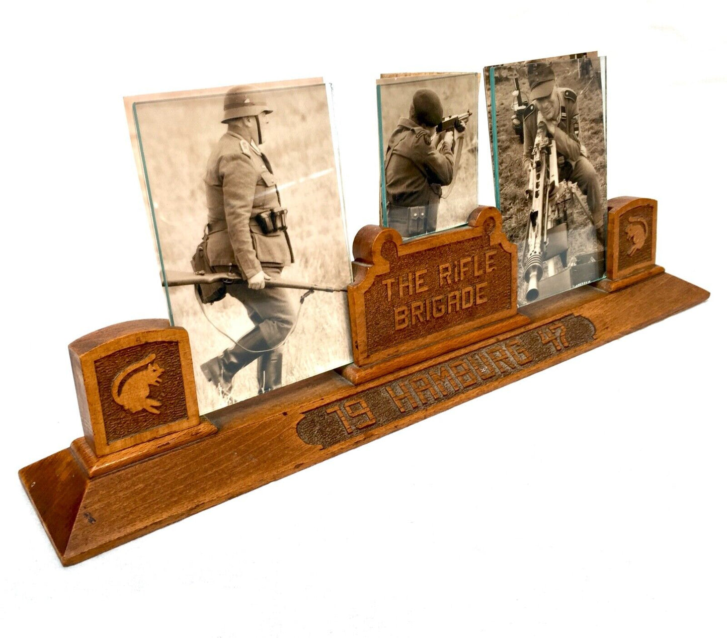 Antique Military Wooden Tabletop Photo Frame - The Rifle Brigade Hamburg 1947
