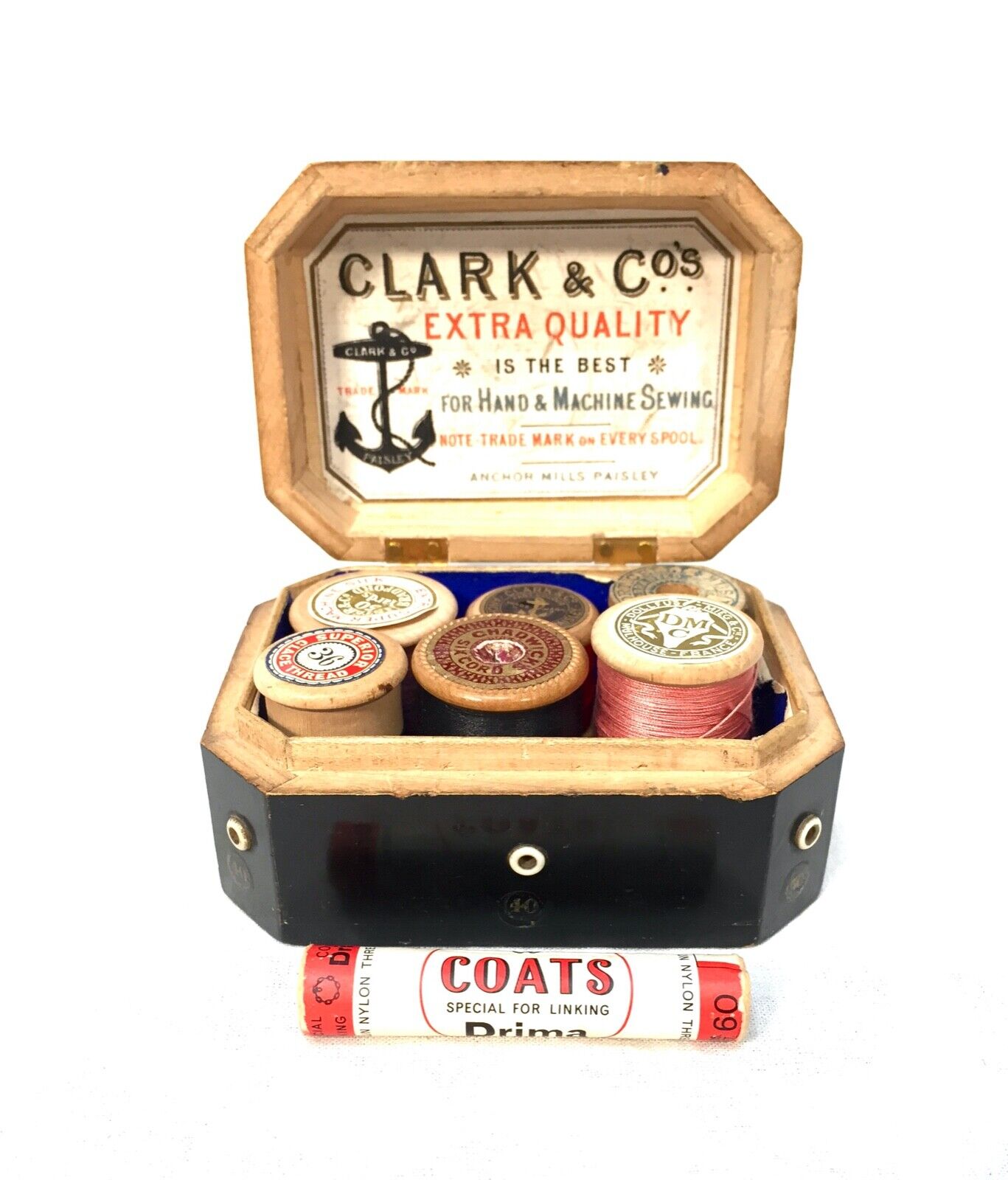 Antique Victorian Clark & Co Spool Box / Cotton Reel Holder / Dispenser
