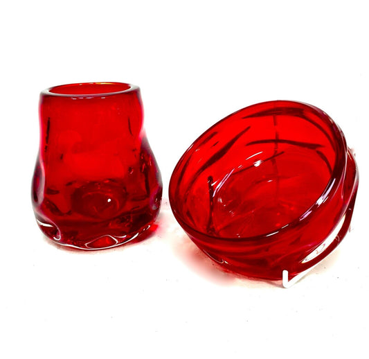 Vintage Pair Of Mid Century Ruby Whitefriars Glass Knobbly Bowl & Vase c.1960