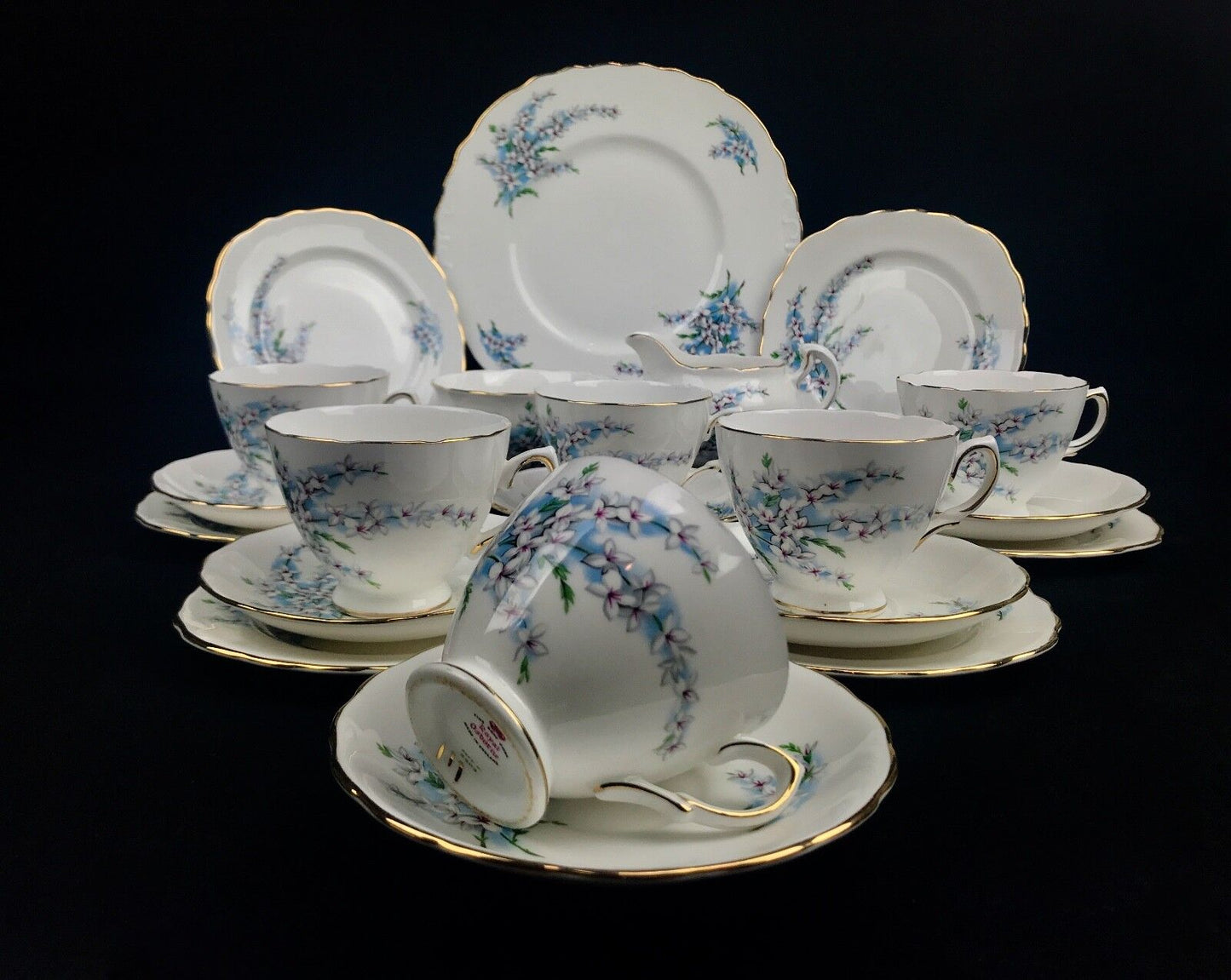 Royal Osborne Vintage Tea Set Blue / White / Floral / 8203 / Trio / Cup