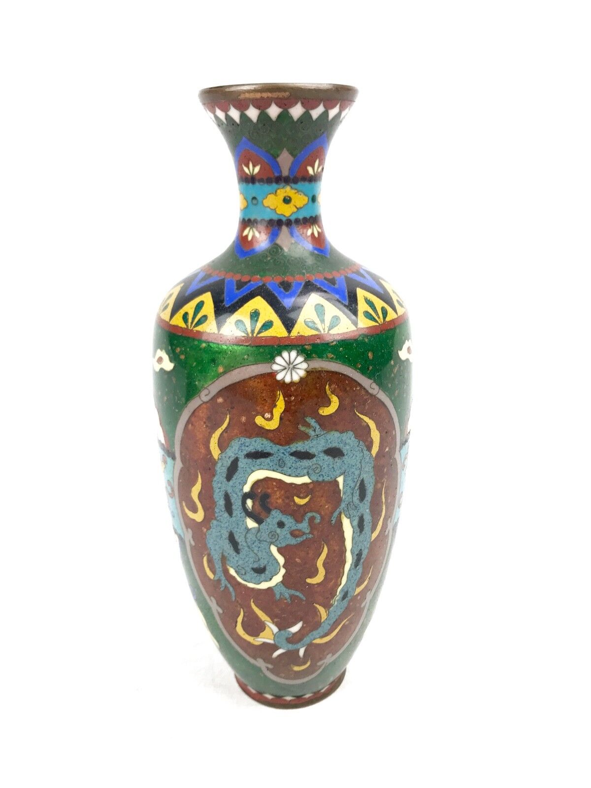 Antique Cloisonne Chinese Vase - Dragon / Early 20th Century / Oriental / Green