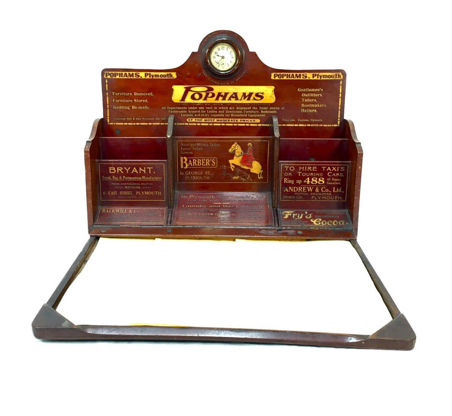 Antique Advertising - Pophams Plymouth Shop Display Sign / Stationery Cabinet