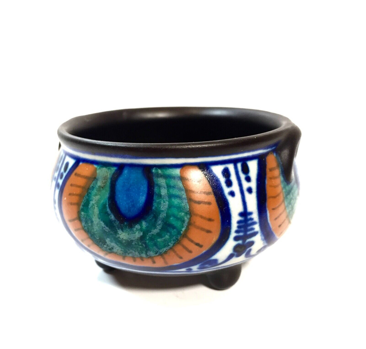 Antique Art Deco Dutch Gouda Pottery Vase / Bowl / Jug / Blue & Orange