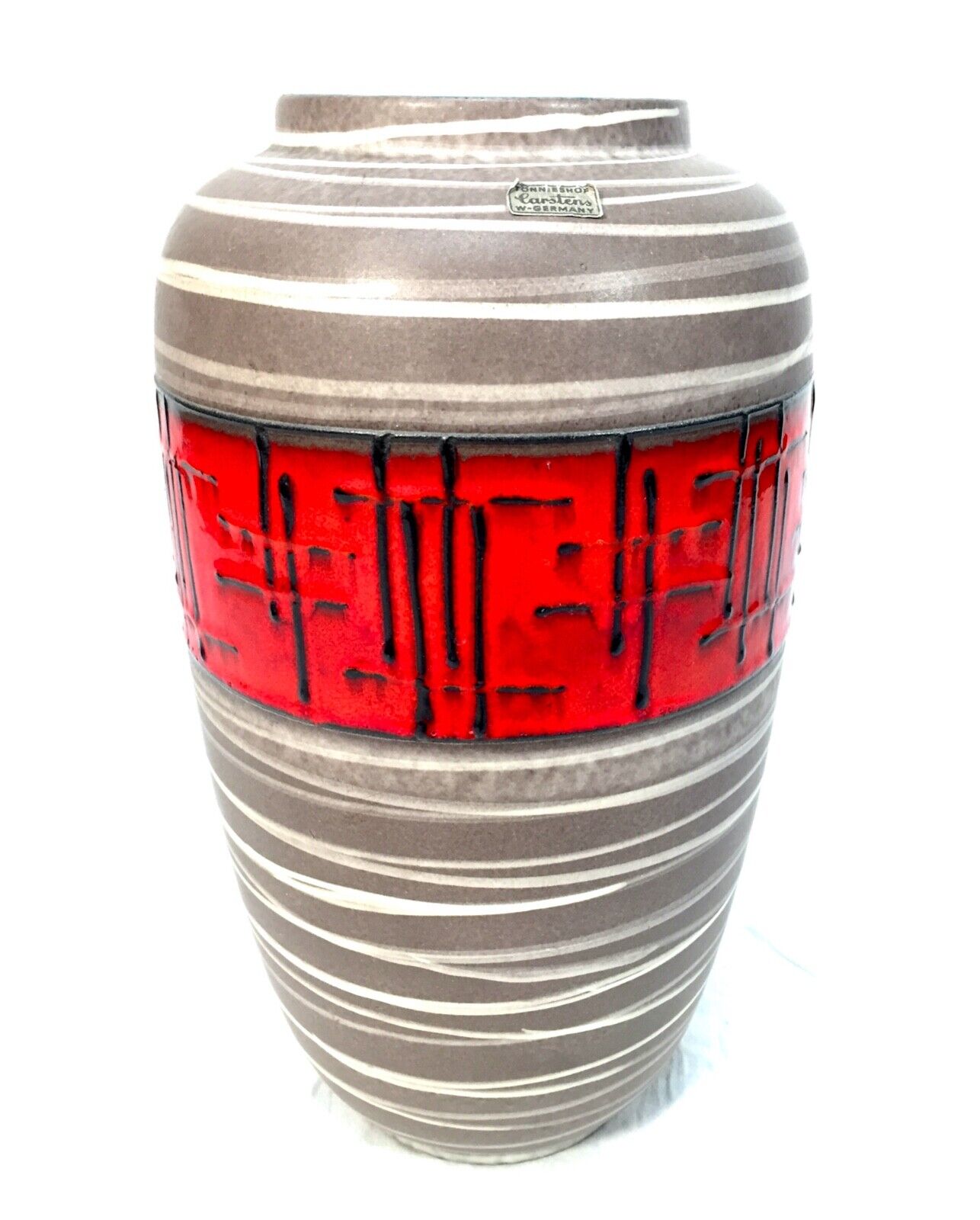 Vintage West German Pottery Large Vase / Jug / Red & Grey / 1970s Retro