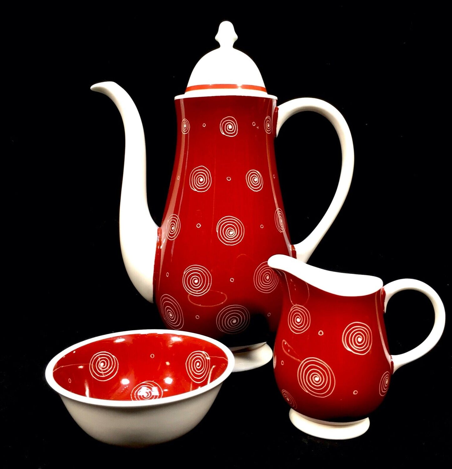 Vintage Susie Cooper Coffee Set for 6 people / Red & White Swirls / Antique