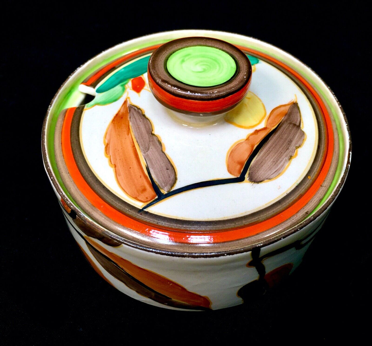 Clarice Cliff Bizarre Green Alton Jam / Preserve Pot / Art Deco Pottery / c.1933