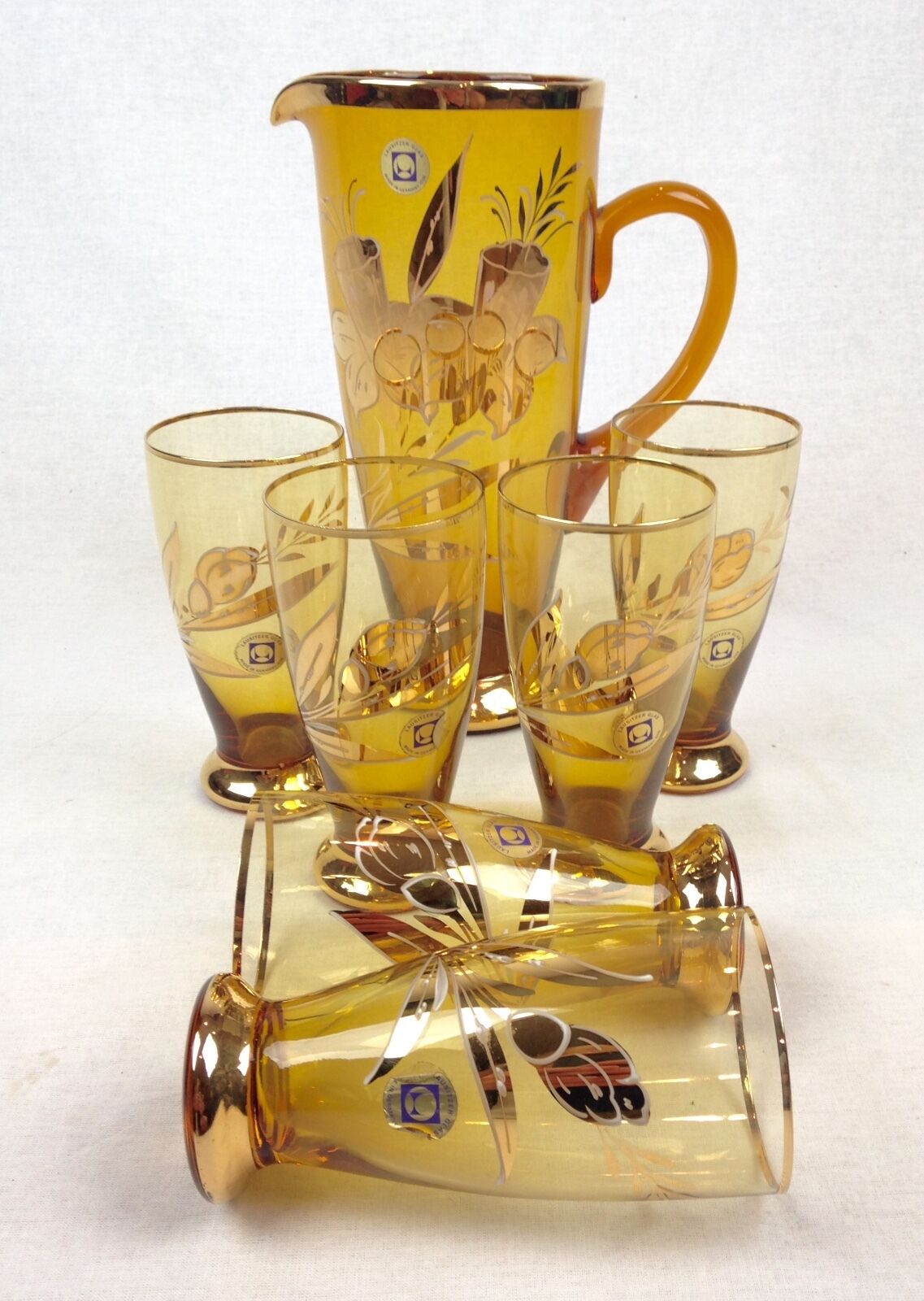 Vintage Glass Lemonade / Pimms Set / German Amber Glass / Lausitzer Glas